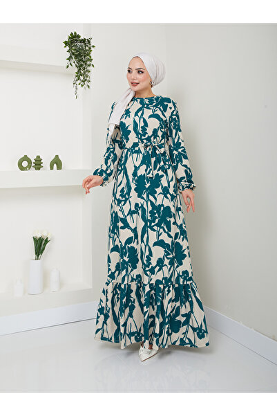 VOLT CLOTHİNG Γυναικείο φόρεμα με λουλουδάτο μοτίβο μάξι μήκους ζώνη