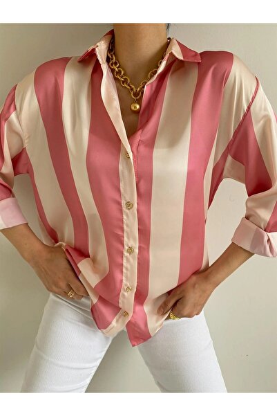 MODAALFABE Ριγέ σατέν πουκάμισο Oversize Trend Cut