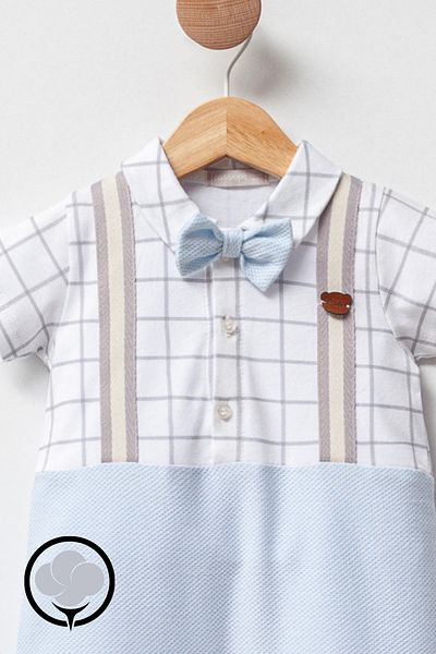 Cassiope Baby Boy Jumpsuit with Strap and Bow Tie Detail, 100% Cotton Jumpsuit
