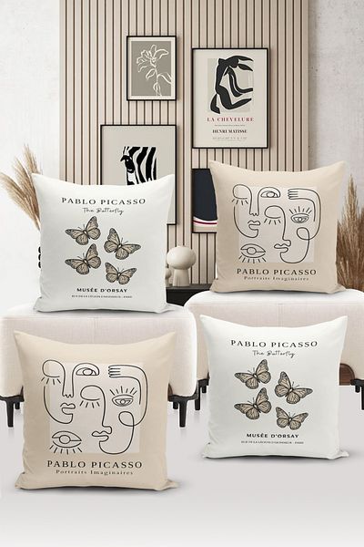 Bertille Home Σετ κάλυμμα μαξιλαριού ριχτάρι διπλής όψης Art Series 4 τεμαχίων (Σετ κάλυψης τέχνης)
