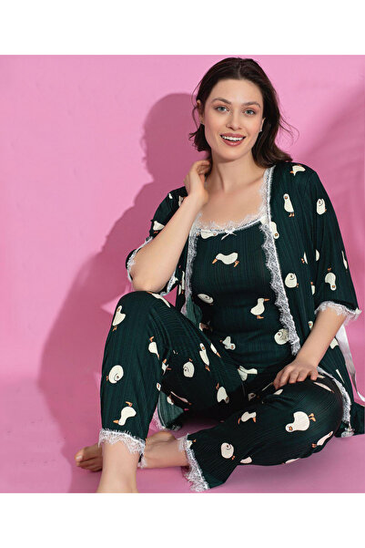 Lukitus D Sa deznom Ženska pidžama set sa kućnim ogrtačem i užadnim trakama