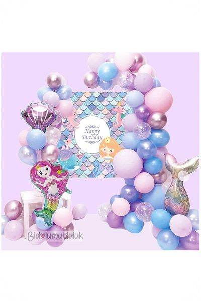BİDOLUMUTLULUK Mermaid Concept Metallic Balloon Set Party Birthday Concept Entertainment