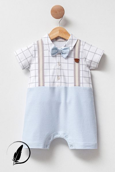 Cassiope Baby Boy Jumpsuit with Strap and Bow Tie Detail, 100% Cotton Jumpsuit