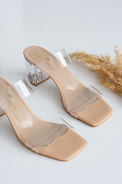 İnan Ayakkabı Women's Transparent Tape and Heeled Shoes (6 Cm Heel)