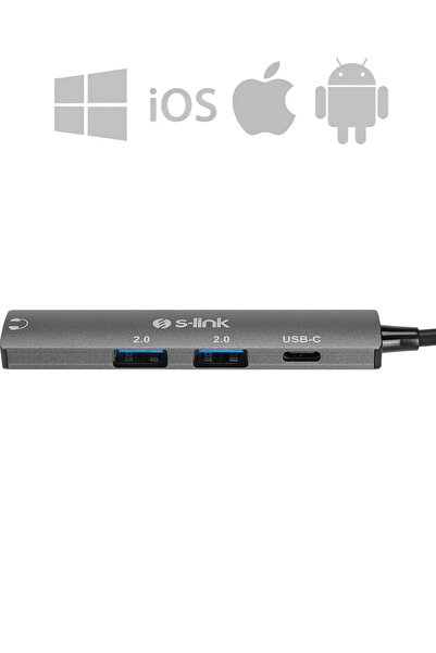S-LINK SWV-USBC024 Macbook Uyumlu 4 in 1 Gri Metal Type-C to 2*USB USB-C Type-c Çevirici Dönüştürücü