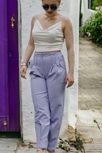 yagmurberen Жіночі брюки з плісированими вставками, з довгими штанинами та ел...