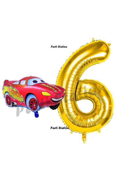 Parti Station Cars Cars Balloon Concept 6 Years Old Balloon Set Lightning Mcqueen Balloon and Gold Number Balloon Birthday Set