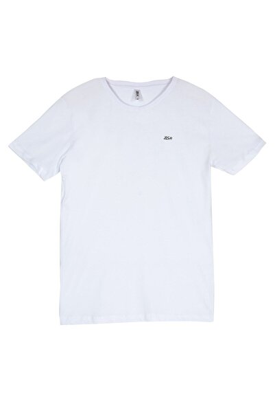 BSM Erkek Yüksek Kalite Sıfır Yaka Beyaz Pamuklu  T-Shirt