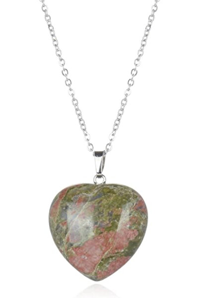 NBS Beautiful Naturel Stones Unakit Heart Real Natural Stone Necklace
