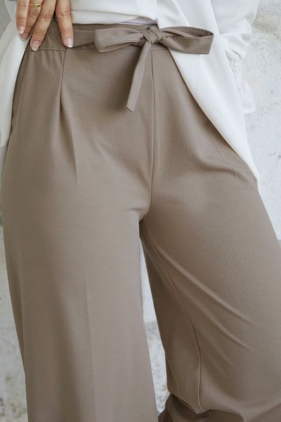 InStyle Belted Waist Loose Scuba Trousers - Beige