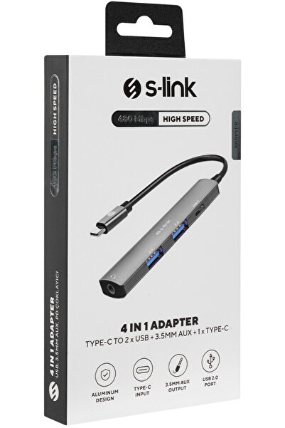 S-LINK SWV-USBC024 Macbook Uyumlu 4 in 1 Gri Metal Type-C to 2*USB USB-C Type-c Çevirici Dönüştürücü