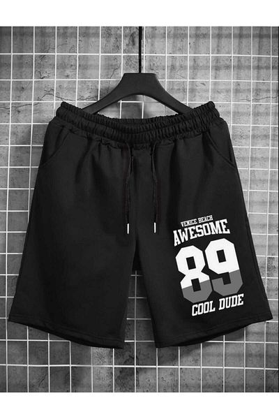 PUNIX LARGE SIZE BIG SIZE BATTAL 89 PRINTED HIGH QUALITY FULL SUMMER MEN'S BLACK BERMUDA SHORTS