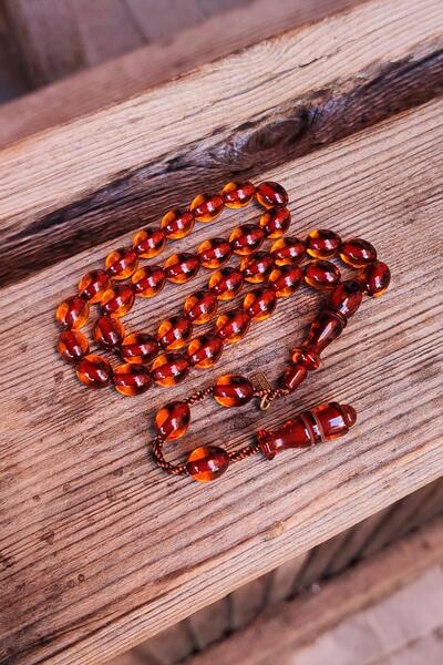 Vip Kehribar 9x10 mm Kahverengi Çubuk Sıkma Kehribar Tesbih | Ebu Sırr Usta İ...