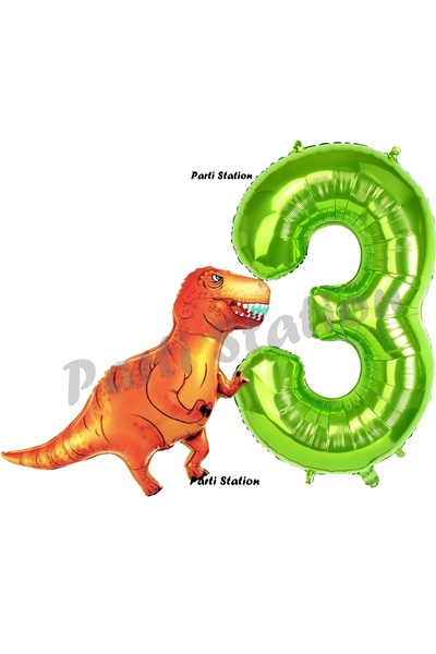 Parti Station مجموعة بالونات ديناصور بعمر 3 سنوات، بالون ديناصور تي ريكس ومجم...