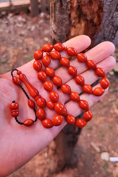 Vip Kehribar 9x12 mm Turuncu Alman Fiber Tesbih | Usta İşçilikli Tespih