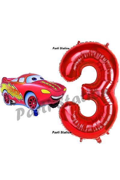 Parti Station Cars Cars Balloon Concept 3 Years Old Balloon Lightning Mcqueen Balloon and Red Number Balloon Birthday Set