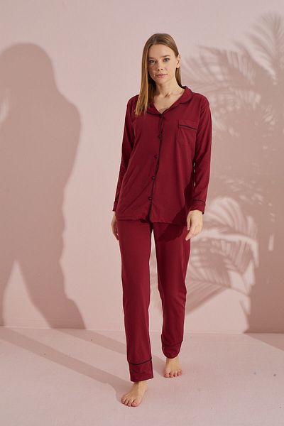 LİLA İÇ GİYİM Buttoned Cotton Long Sleeve Pajama Set