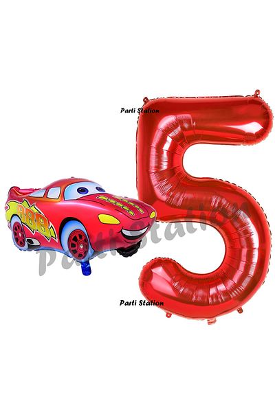 Parti Station Cars Cars Balloon Concept 5 Years Old Balloon Lightning Mcqueen Balloon and Red Number Balloon Birthday Set