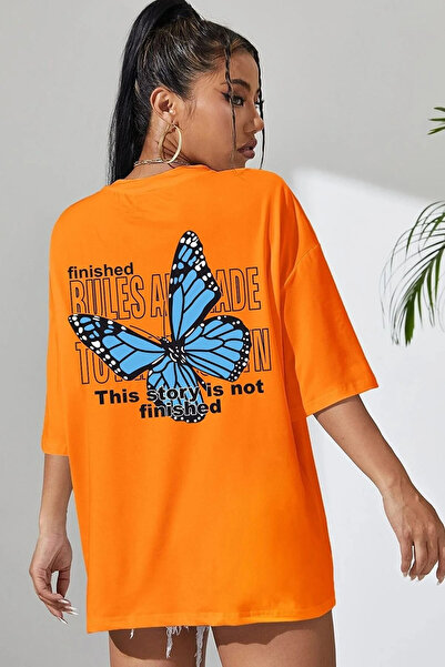 oneagılyazı Detalj leđa Leptir Štampano Oversize kroj Narandžasta T-shirt