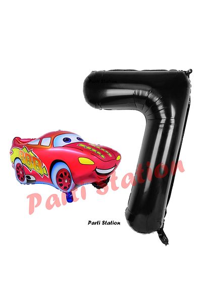 Parti Station Cars Cars Balloon Concept 7 Years Old Balloon Lightning Mcqueen Balloon and Black Figure Balloon Birthday Set