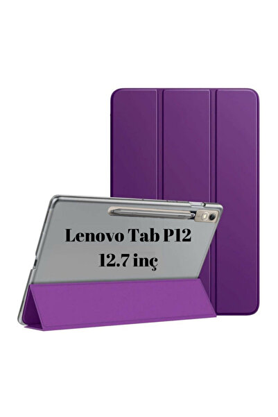 UnDePlus Lenovo Tab P12 12.7inç Tb370fu Kalem Bölmeli Kılıf Pu Deri Smart Sta...