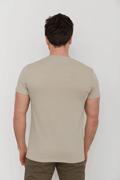 Cazador Ανδρικό μπλουζάκι με κηρήθρα υφή με λαιμόκοψη 4154 Μπεζ