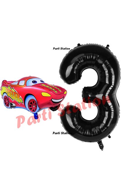 Parti Station Cars Cars Balloon Concept 3 Years Old Balloon Lightning Mcqueen Balloon and Black Figure Balloon Birthday Set