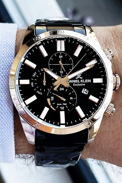 Daniel Klein Exclusive Men's Wristwatch 3 Atm Waterproof Black Color Steel Strap + Bracelet DKE2060C5
