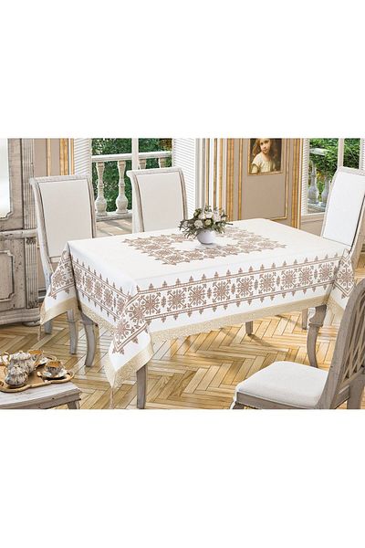 ZESA HOME Покривка за маса от плат Шантунг с щампа и кант