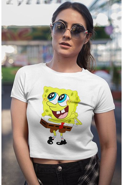 Fuddy Moda Γυναικείο Μπομπ Σφουγγαράκης εμπριμέ Crop Top - Χρώμα σφουγγαριού