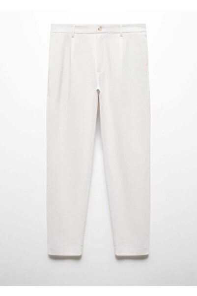 MANGO Man İşlemeli pensli pamuklu pantolon