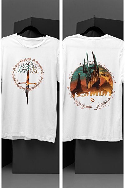 Fuddy Moda Tricou cu imprimeu Stăpânul inelelor pe spate, tricou cu imprimeu ...