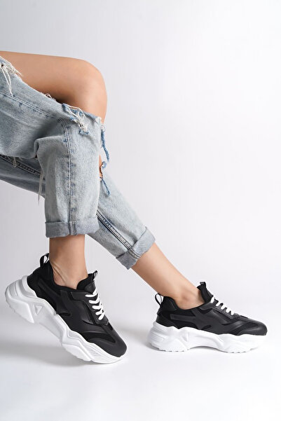 Rainon Store RDSTokyo Black Leather Laced Orthopedic Sole Women's Sports Shoes