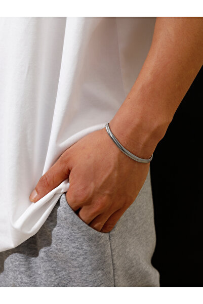 Bluem Erkek Çelik Kararmaz Gri Yassı İtalyan Bileklik - Ithal Kararmaz Çelik ...