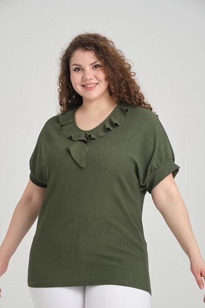 garajmood Green Shawl Collar Plus Size Blouse