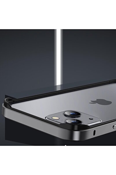 m.tk moveteck İphone 15 Pro Max Kılıf Metal Görünümlü Silikon Çerceveli Bumper Kılıf Köşe Korumalı Çıkıntılı Mika