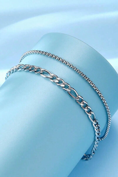 Bluem سوار رجالي من الفولاذ المقاوم للتشويه باللون الرمادي المزدوج فيجارو ومحبوك - سلسلة رجالية من الفولاذ المقاوم للتشويه مستوردة