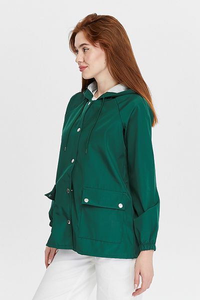 Primaro Hooded Green Windbreaker Raincoat with Pockets and Snap Fasteners