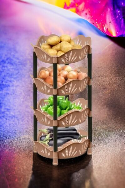 LeesHome La Push Plastik Papatya Desenli Sebzelik Kahve 4 Katlı / Çok Amaçlı