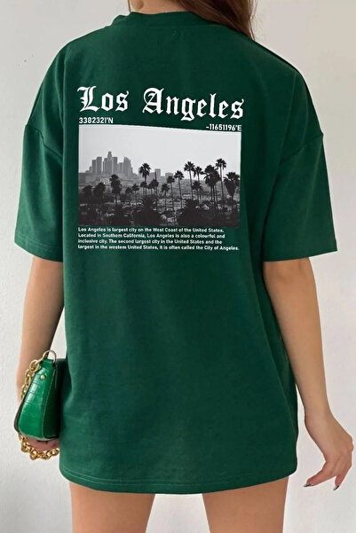 oneagılyazı Tricou verde unisex cu imprimeu Los Angeles