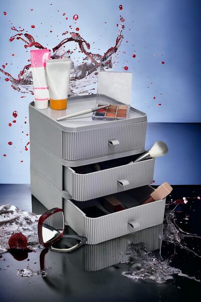 LeesHome Gray Makeup Cosmetic Organizer with 3 Drawers