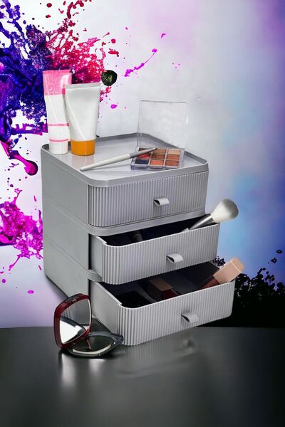 LeesHome Gray Makeup Cosmetic Organizer with 3 Drawers