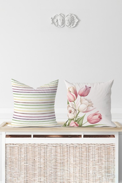 AYSHOME Ays Home Набір подушок з візерунком тюльпанів та чохлів - 2 штуки