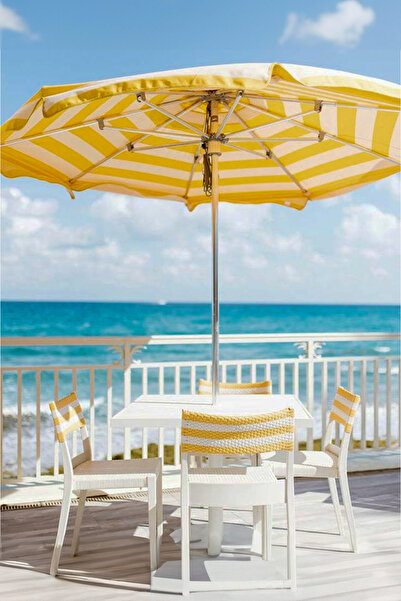 ThenTech Retro Tarzlı Çizgili Sarı Beyaz Çizgili 2.1M Plaj Kumsal Balkon Pikn...