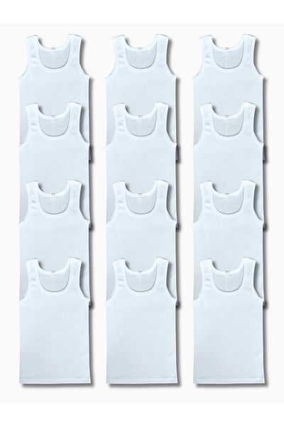 Perakids 100% Cotton Boy's White Undershirt Underwear Set of 12