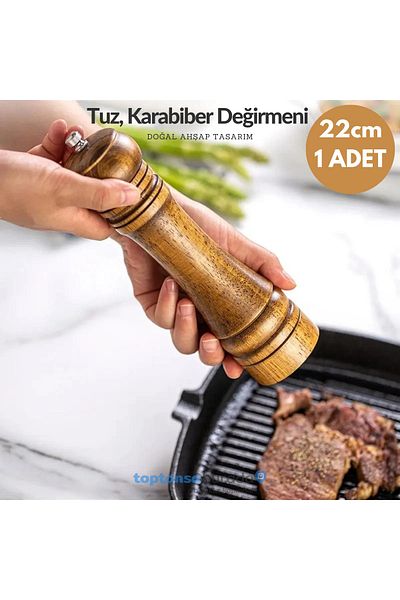 TechnoSmart Premium Quality 1 Piece 22cm Natural Wooden Mill Spice Grinder Black Pepper Salt Coffee
