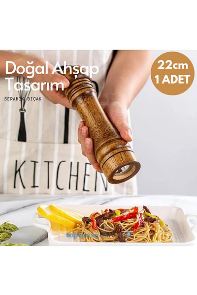 TechnoSmart Premium Quality 1 Piece 22cm Natural Wooden Mill Spice Grinder Black Pepper Salt Coffee