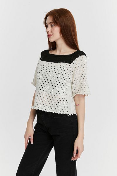 MA ananas Women's Ecru Openwork Knitted Blouse