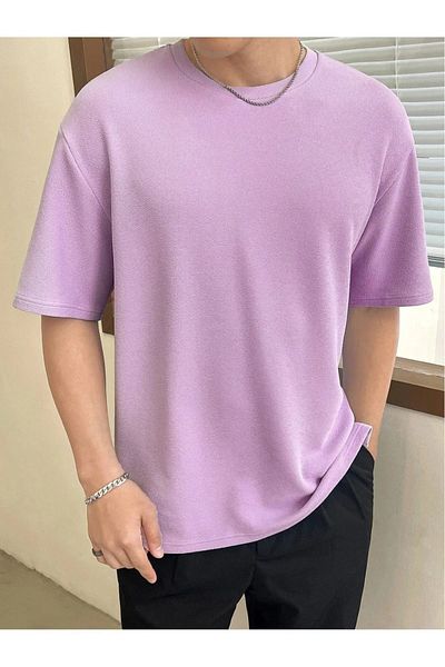 NO 601 Λιλά χτενισμένο βαμβακερό Oversize Basic απλό μπλουζάκι Unisex Oversize Tshirt