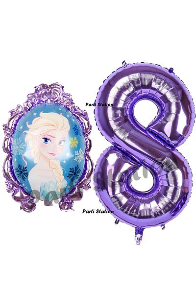 Parti Station Frozen Balloon 8 Year Old Birthday Set Frozen Elsa Concept Balloon and Purple Number Balloon Birthday Set